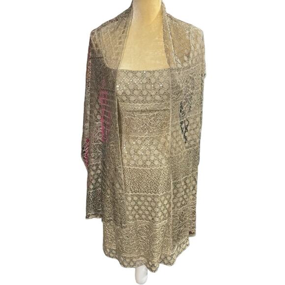 Bari Jay Formal Dress w/ Wrap Shawl Metallic Size 11/12 Vintage Made In USA - Picture 1 of 11